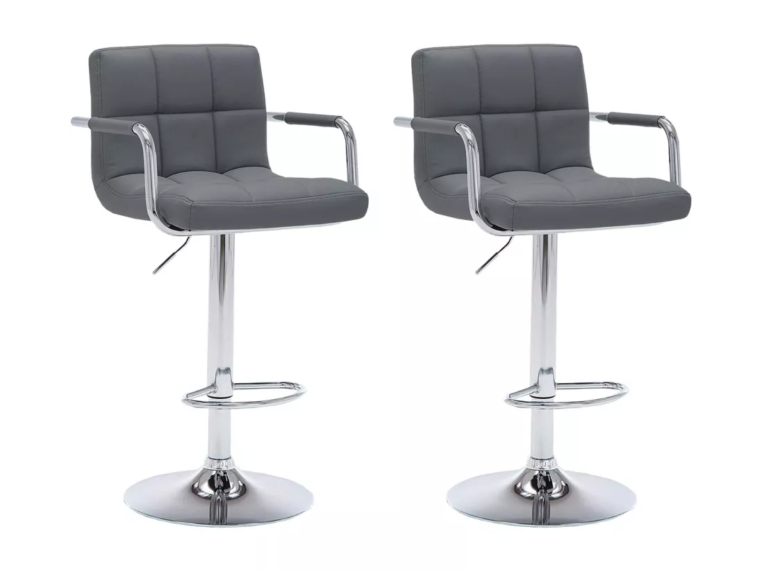 Lot de 2 tabourets de bar gris avec accoudoirs MIKE - HAPPY GARDEN