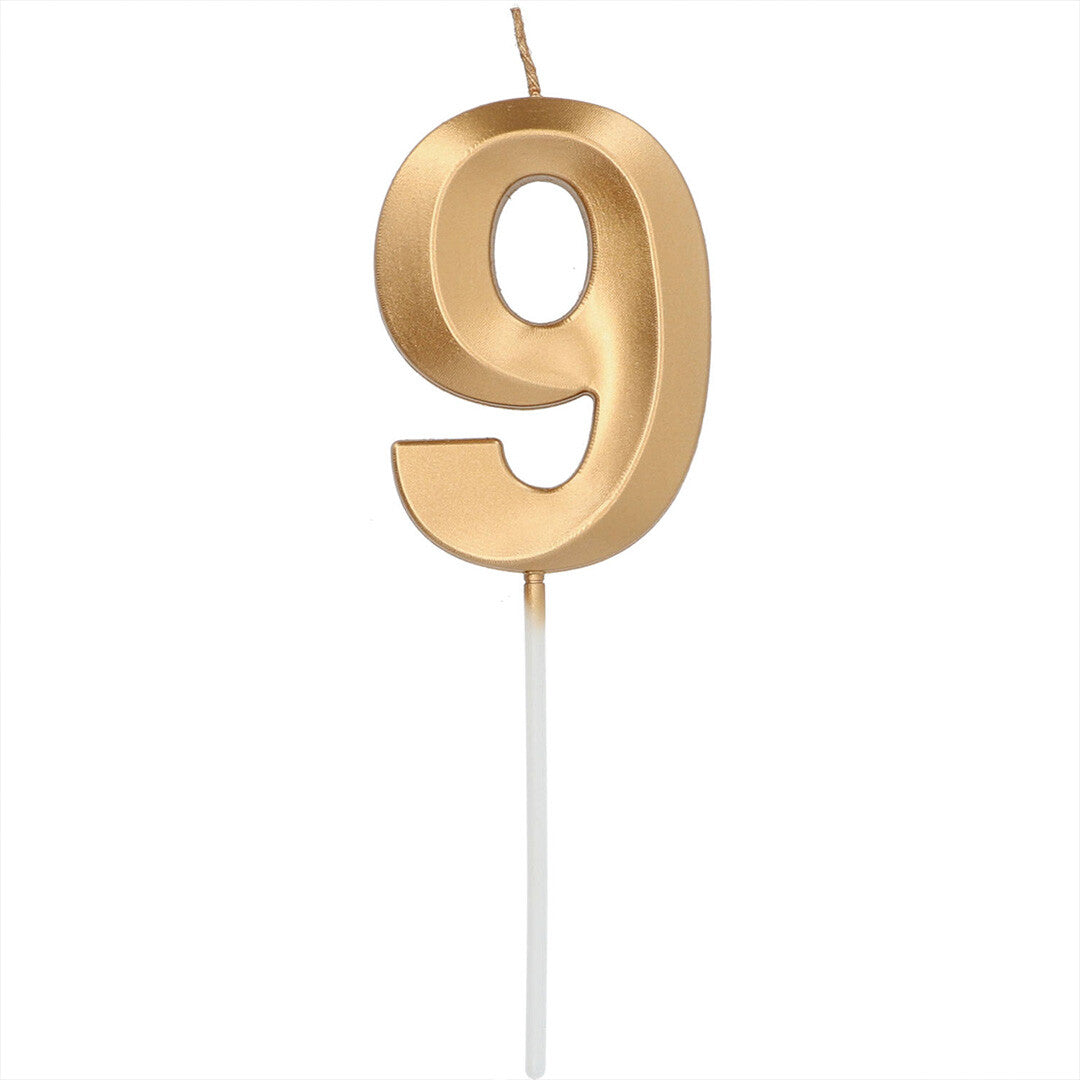 Verjaardagskaars metallic goud - 9 jaar