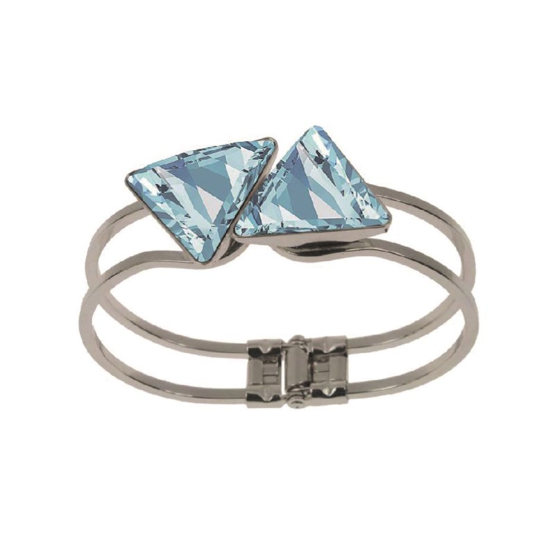 Bracelet rigide orné de cristaux Swarovski avec pierres Bleu en plaqué Or Blanc et rhodié
