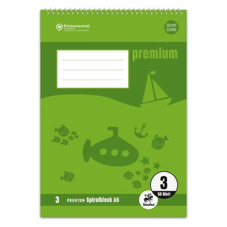 Staufen Premium Spiralblock Lin3 A5 40 Blatt 90g/qm 14 Doppellinien