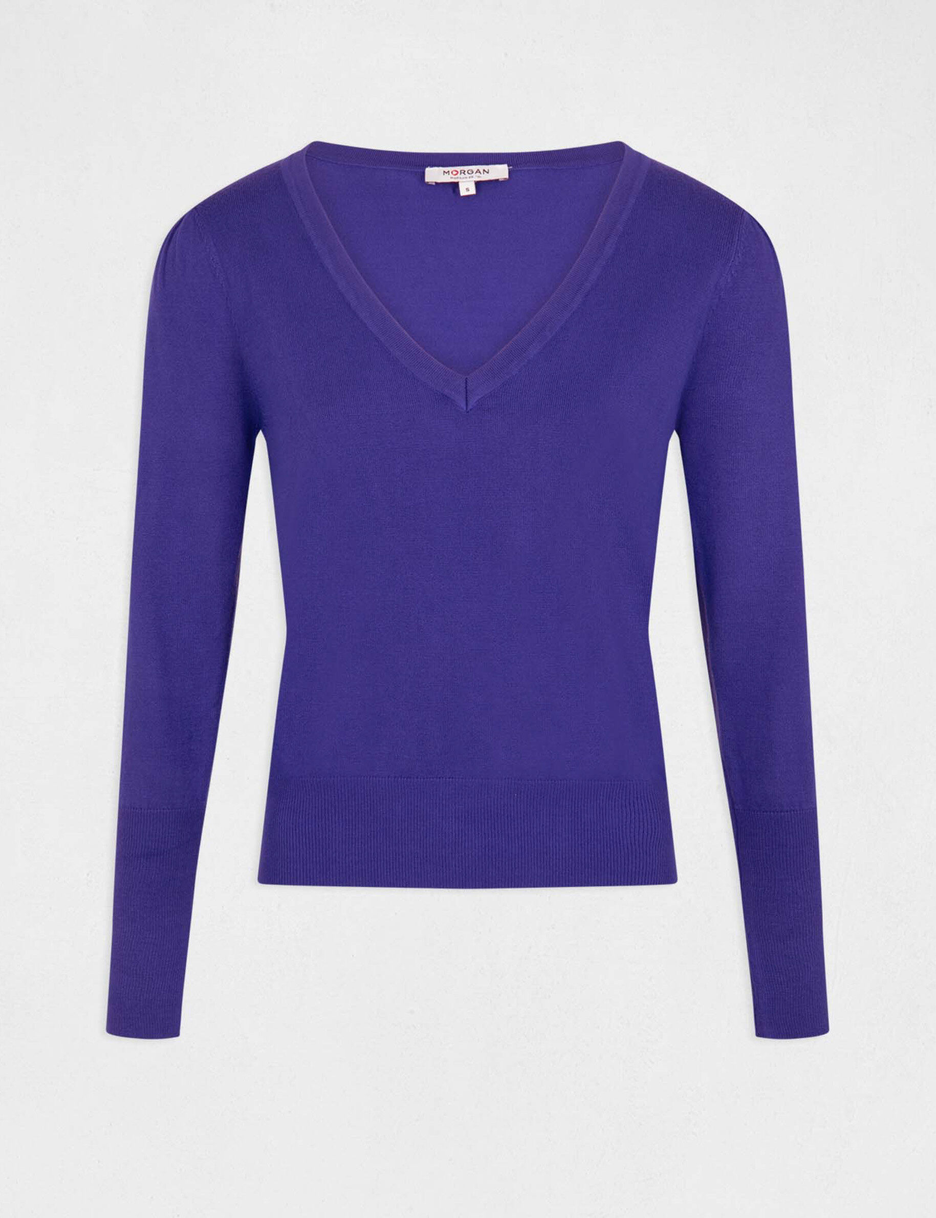 Pull manches longues avec col en V violet femme - violet