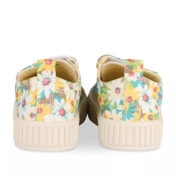 Baskets Toile JAUNE Fille motif Fleuri A enfiler