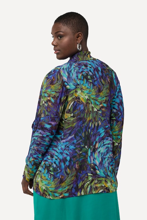 Indoorjacke, Rayon-Chiffon, Wasserfallkragen, Langarm