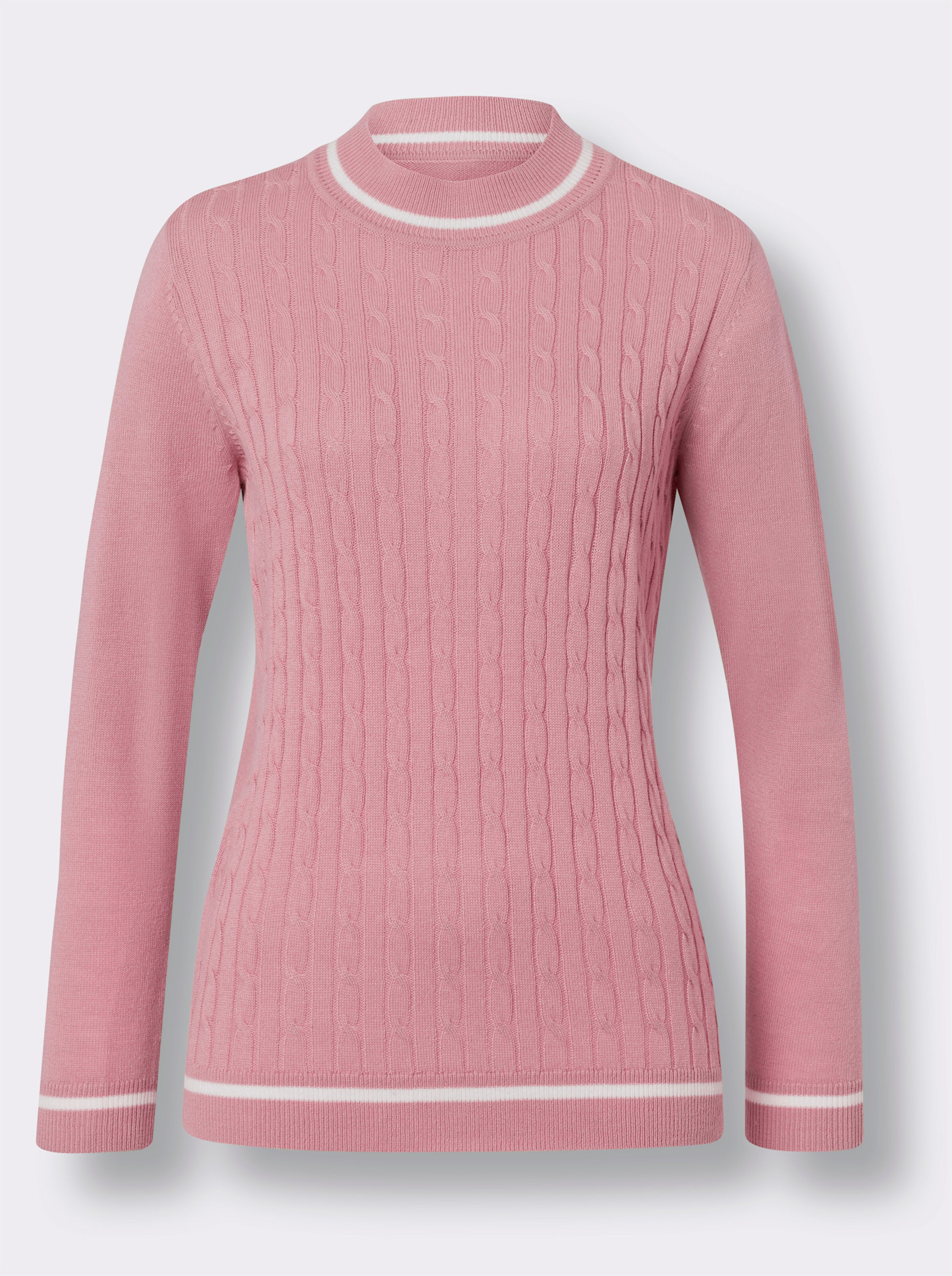 Stehkragenpullover mit Zopfmuster