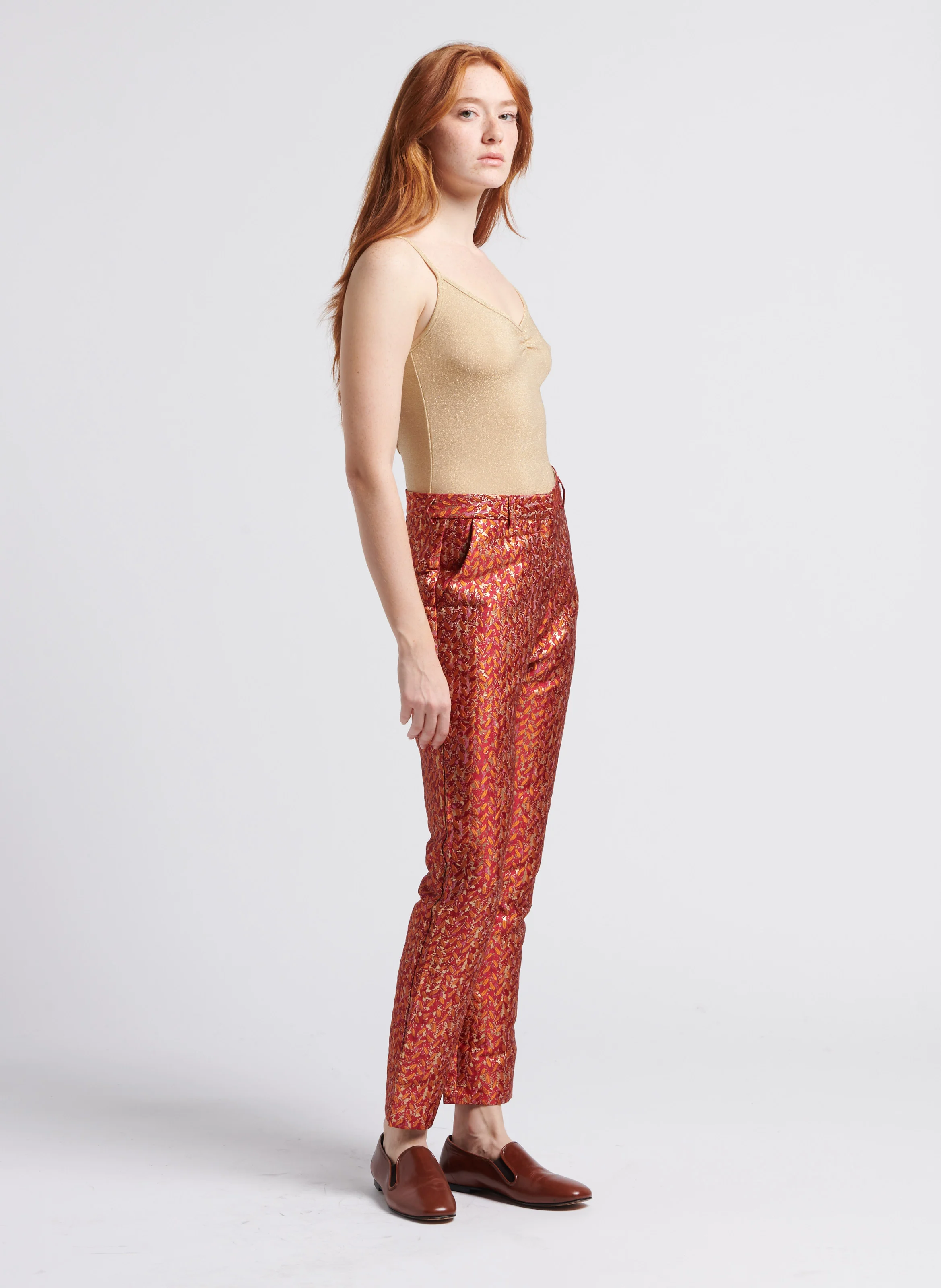 PADDO - Pantalon droit en jacquard effet métallisé | Orange