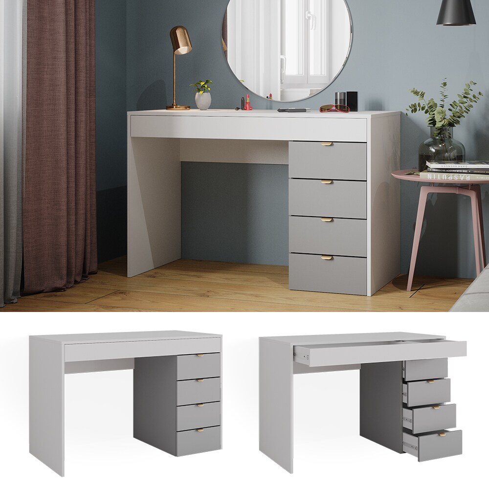 Vicco Schminktisch Elise Weiß Grau 115 x 76 cm modern Frisiertisch Schubladen