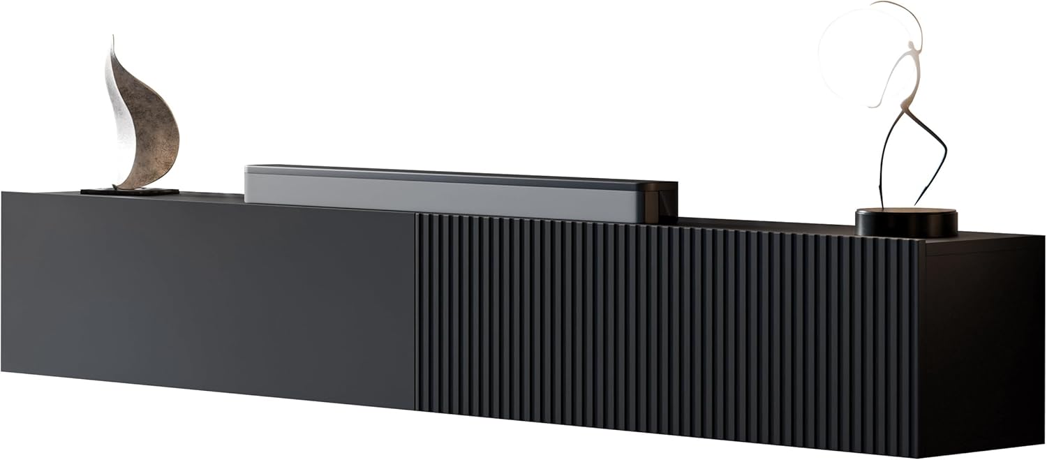 Mirjan24 TV Lowboard Cholon 200, Griffloses Öffnungssystem, 2 Klappe/Tür, TV Board Sideboard, Unterschrank, Fernsehschrank, TV Tisch, Fernsehtisch (Schwarz)