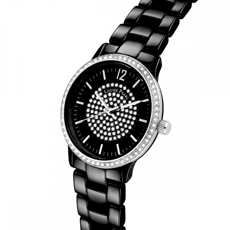Montre Femme LOUISE PEARL Ornée de Cristaux Swarovski bracelet Céramique Noir