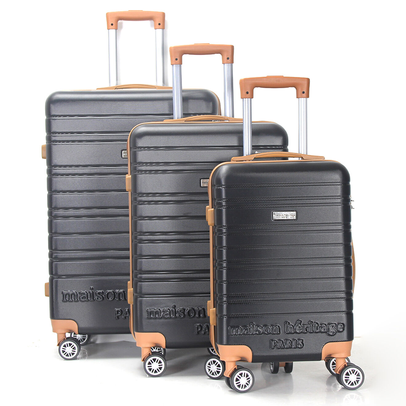 Maison Héritage 3 Valises 4 roues doubles Madeleine 50/60/70 cm noires