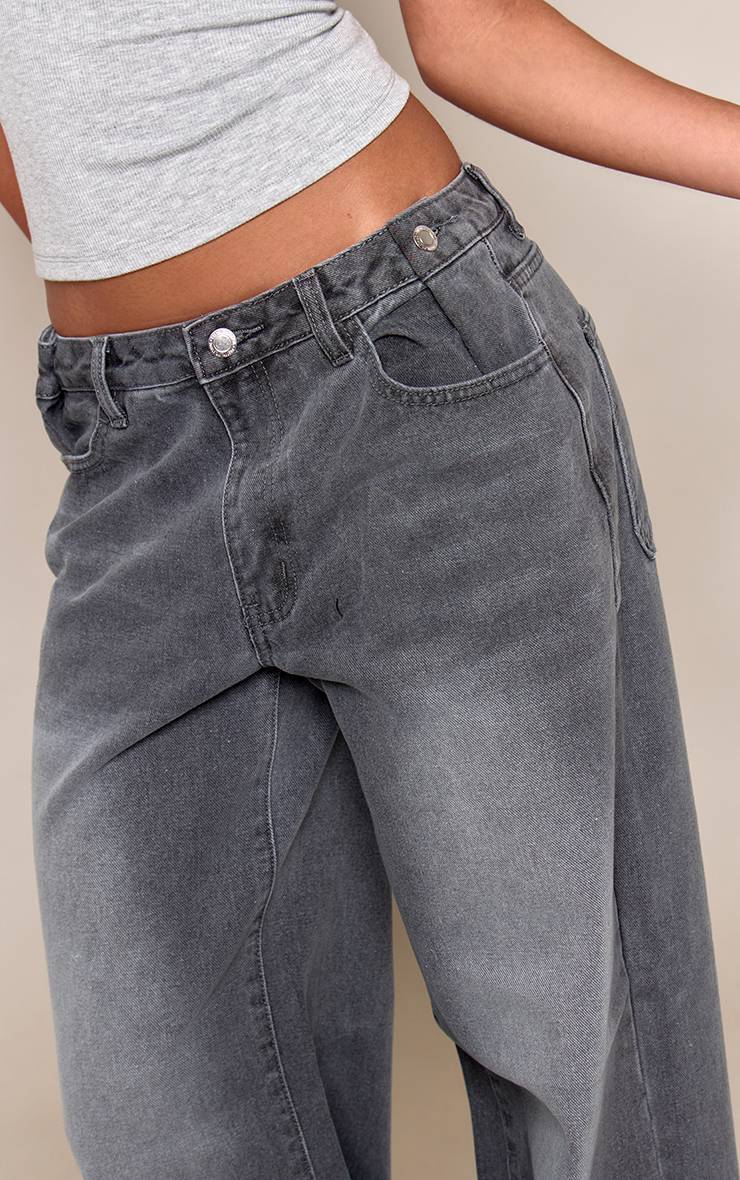 Washed Grey Jean Large À Détails Boutonnés
