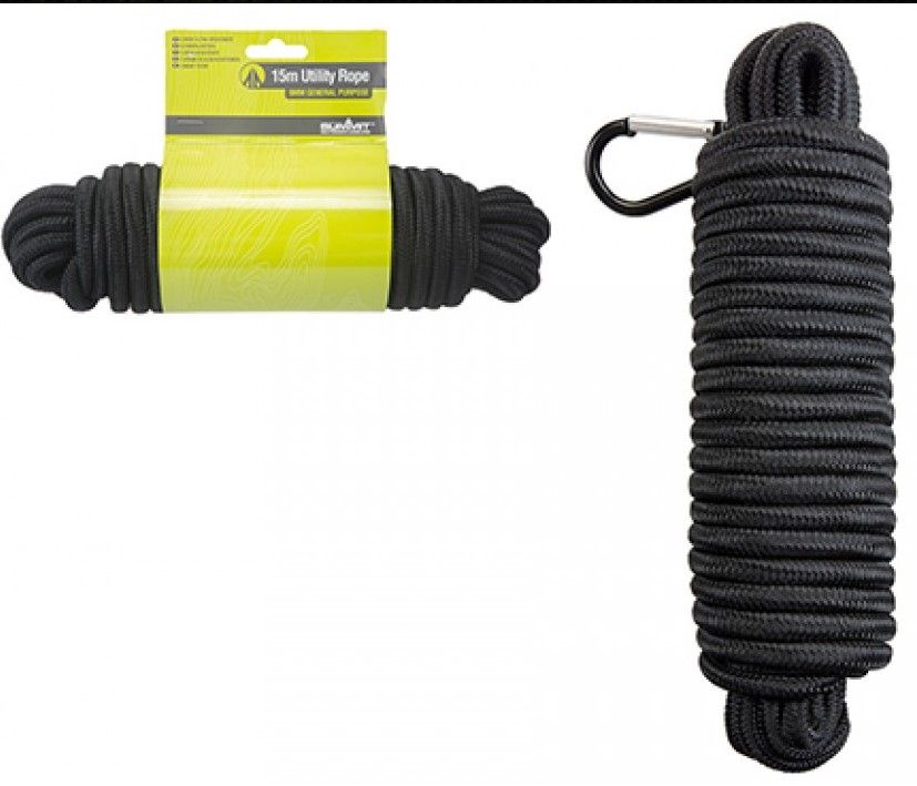 Kordel Multi-use schwarz 9mm 15M X 9mm mit Karabiner