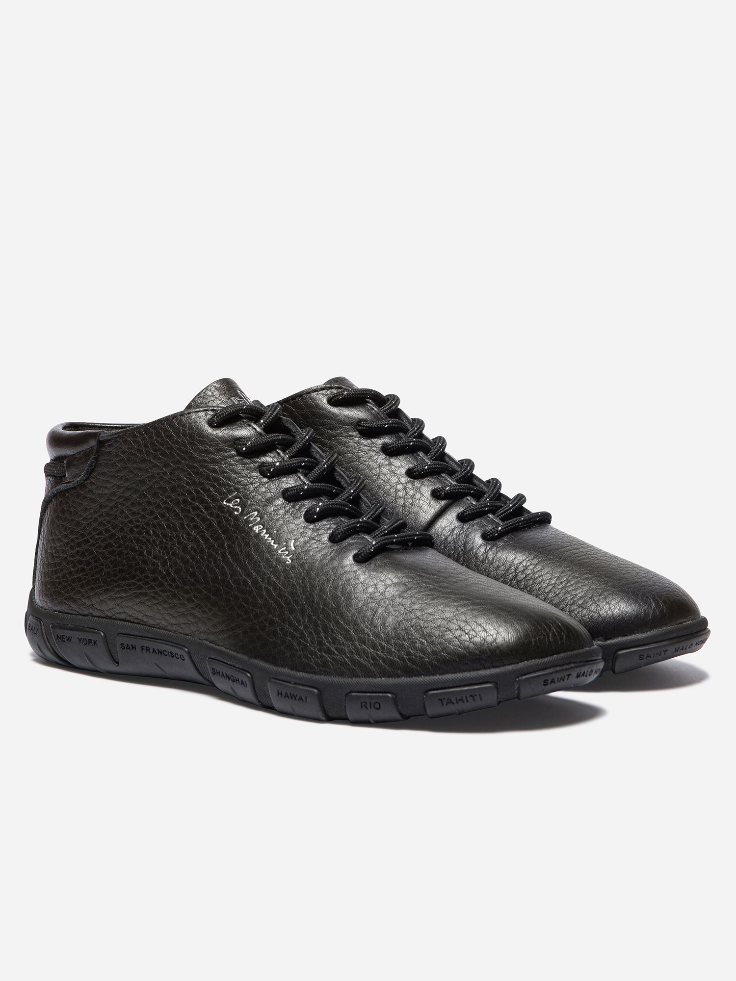 Tennis Montantes Femme Confort Cuir Noir