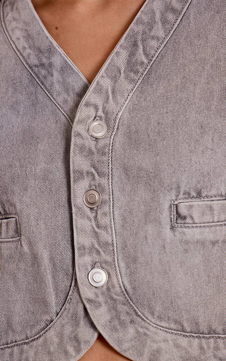 Gris Veste En Jean Courte À Col En V Et Ourlet Arrondi