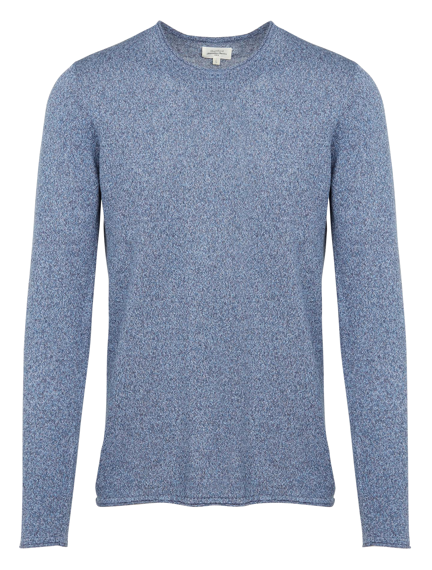 Pull col rond regular-fit en coton et lin| Bleu