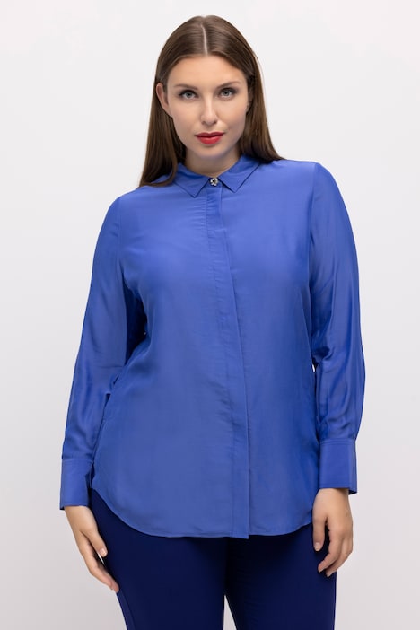 Bluse, Seidenmix, Blütenknopf, Hemdkragen, Langarm