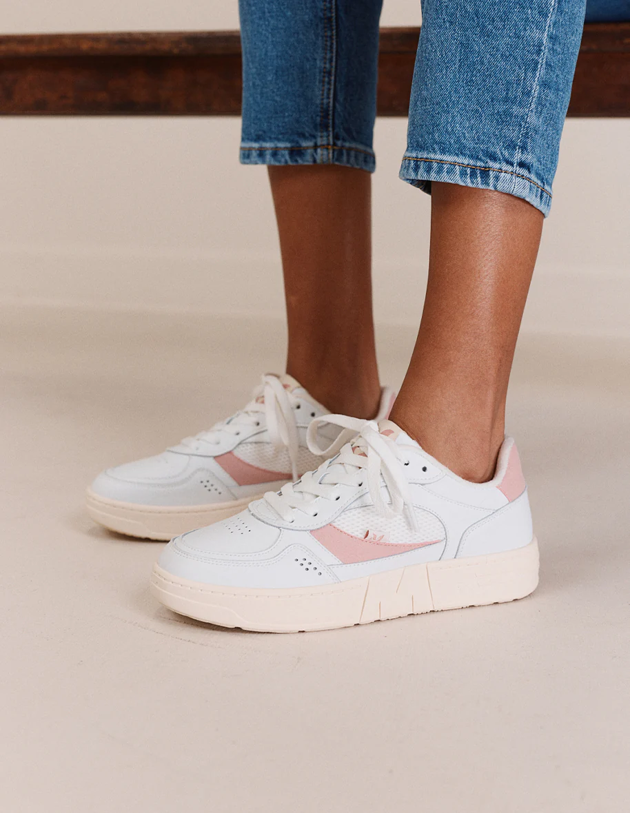 Baskets basses Aimée - Cuir recyclé et suède vegan blanc rose clair