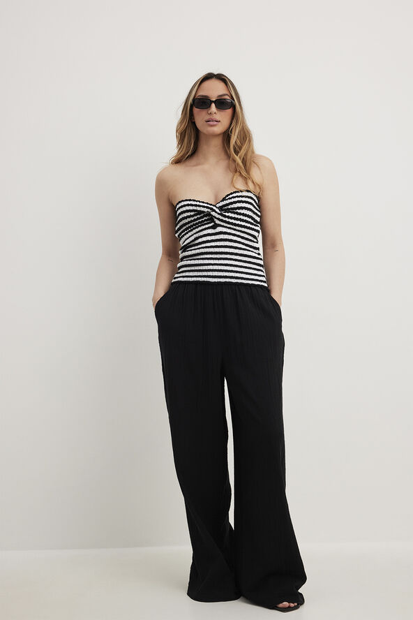 NA-KD Structured Flowy Elastic Waist Pants Black