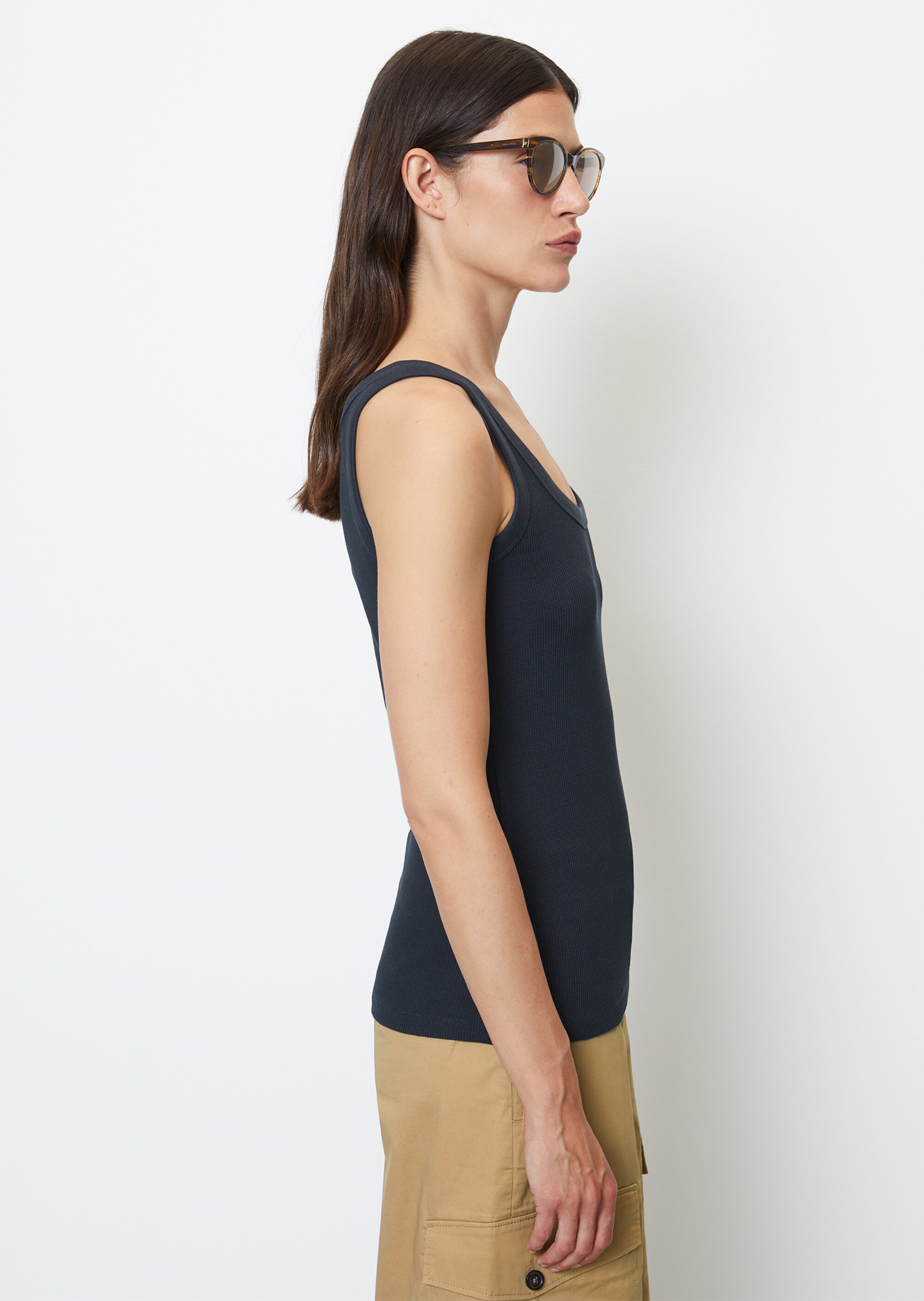 Waffle-Jersey-Tanktop shaped aus stretchigem Organic Cotton