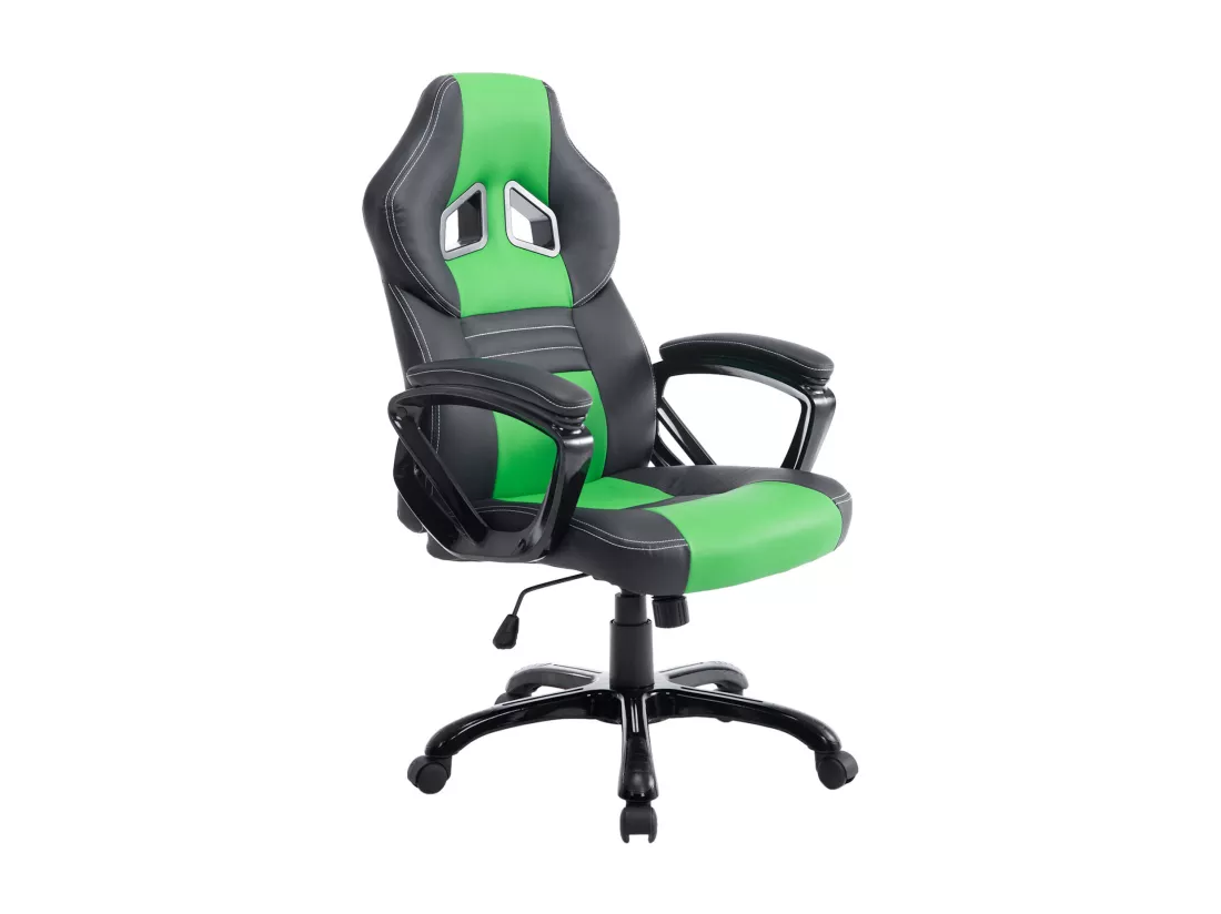 Chaise de bureau - Similicuir & Plastique - Noir / Vert - XL Pedro