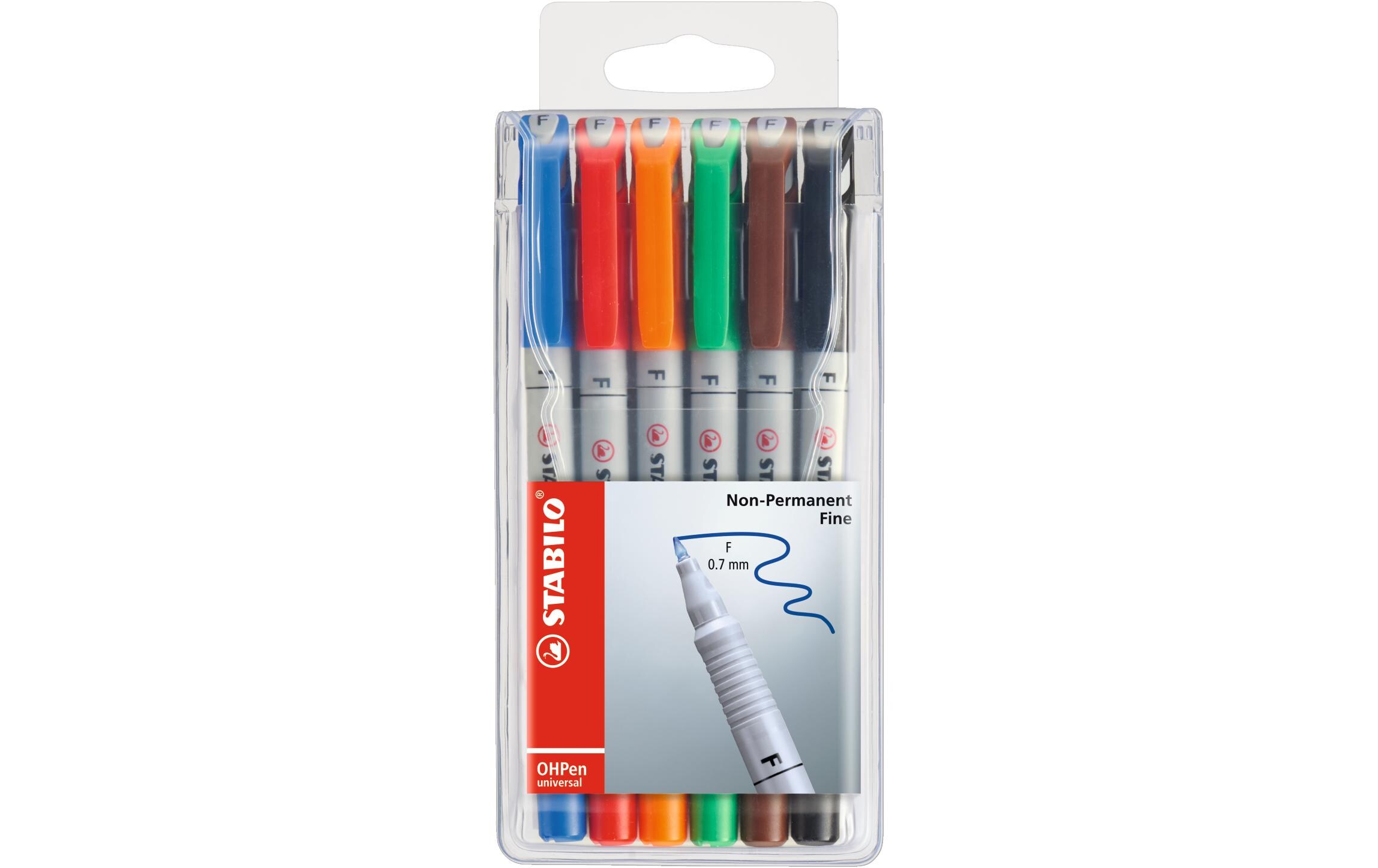 Folienstift OHPen universal F 6 Stück MehrfarbigOHP Etui mit wasserlöslichen Folienstiften