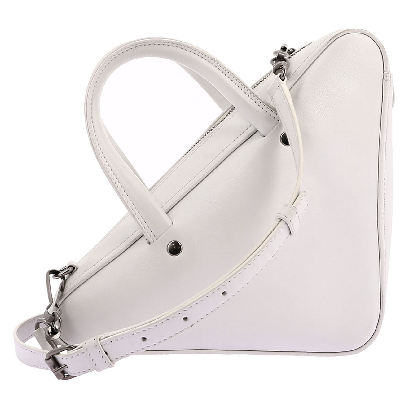 Balenciaga Sac bandoulière Triangle en Cuir blanc - Très bon état - L.27 cm