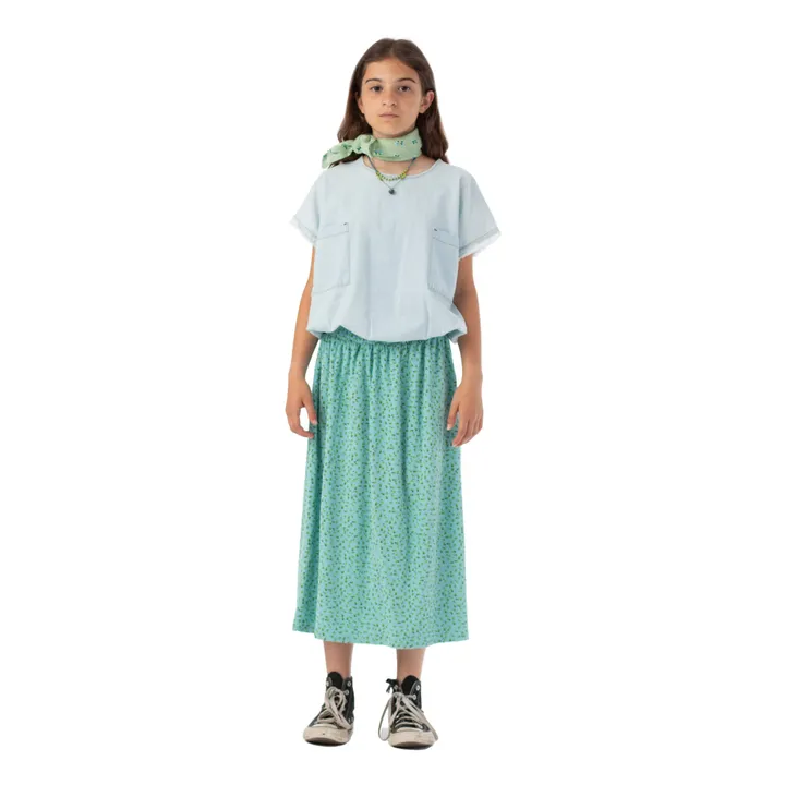 Piupiuchick Jupe Eponge Fleurs Coton Bio | Bleu