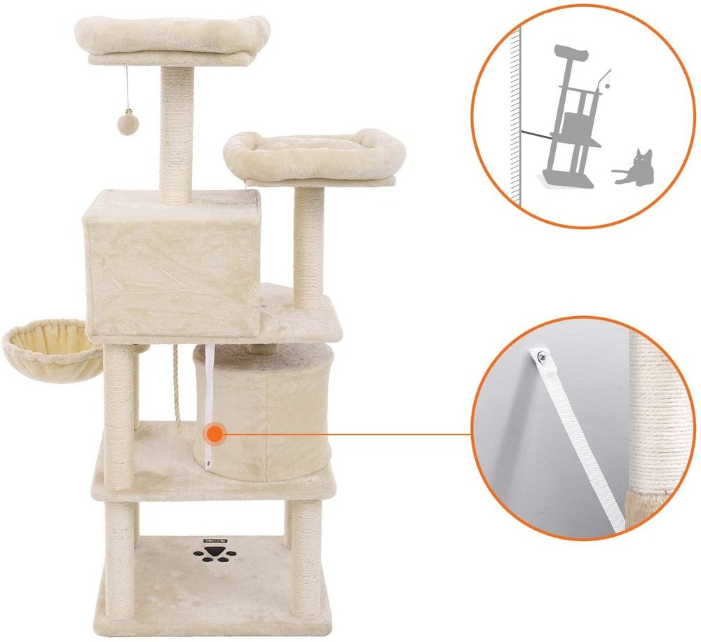 Arbre à chat colonne en sisal panier et 2 niches tour à chat pour chats