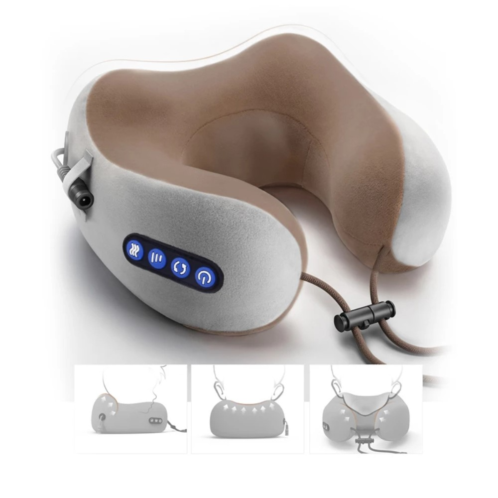 Shiatsu Nacken Massage Kissen Tiefenknetmassage Massagegerät mit Wärmefunktion - Grau / Braun