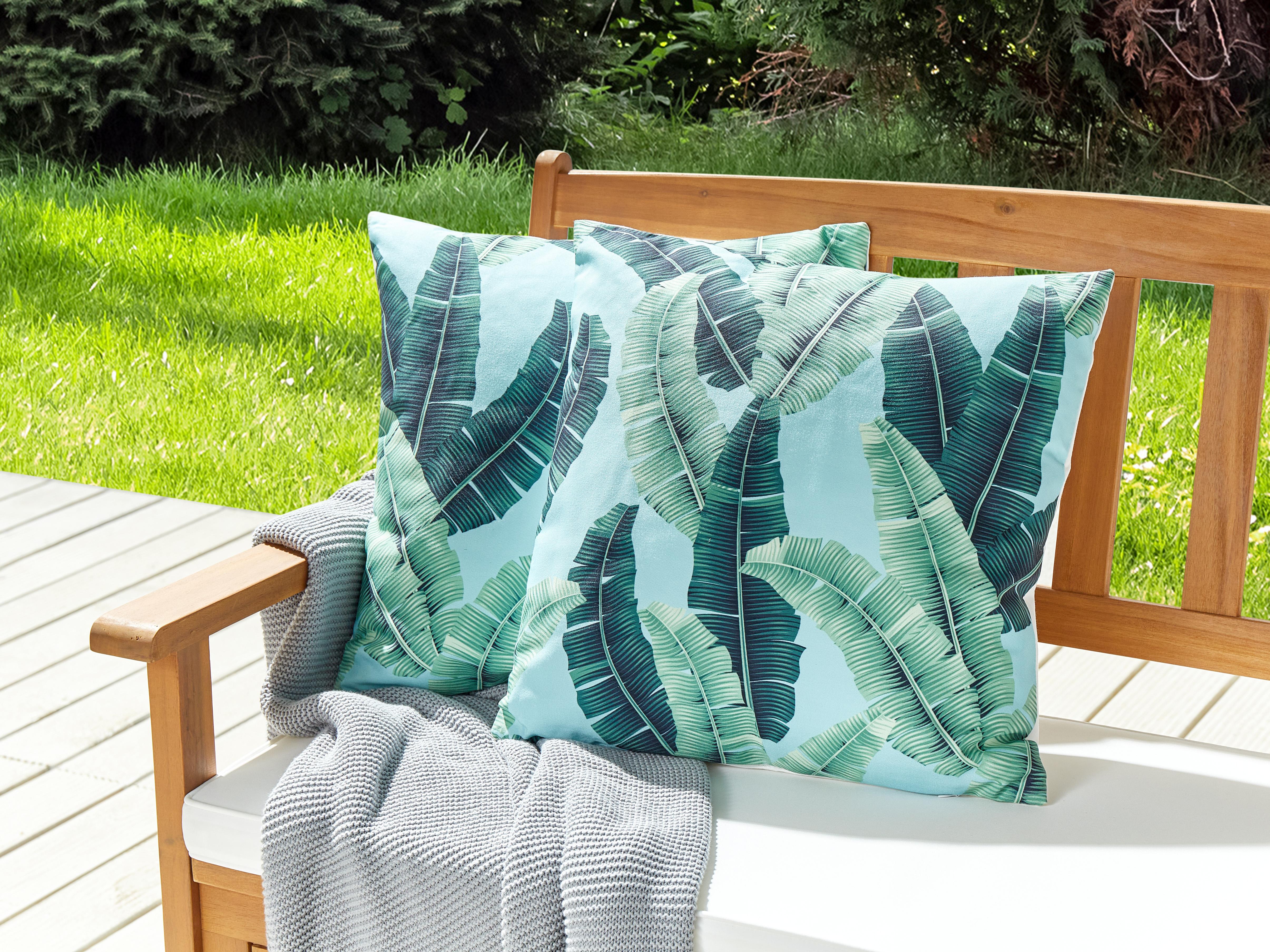 Set van 2 tuinkussens BOISSANO bladpatroon 45 x 45 cm Groen