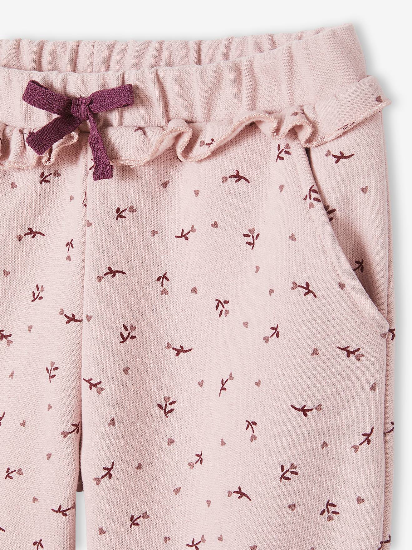 Calça de moletom com babados e estampa floral, estampa azul escura, para meninas.