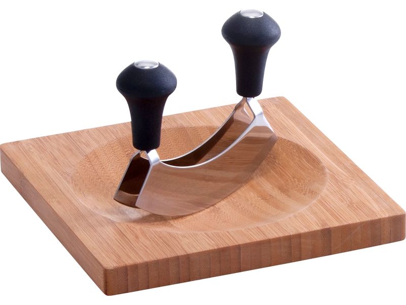 Zeller Present Kräuterbrett mit Wiegemesser 20 x 20 cm, Bam Kräuterbrett mit eingearbeiteter Arbeitsmulde