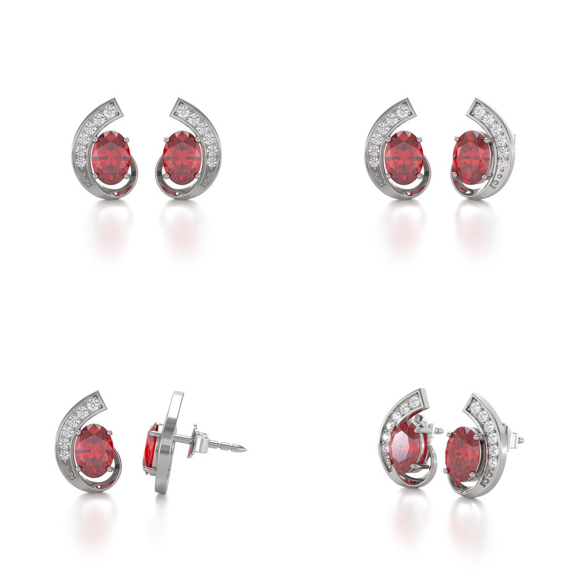 Boucles d'oreilles ADEN Rubis et Diamants sur Argent 925 2.10grs