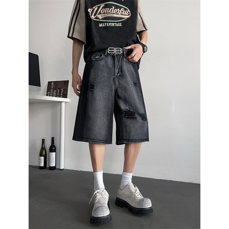 Plummie - Mid Rise Washed Distressed Denim Shorts