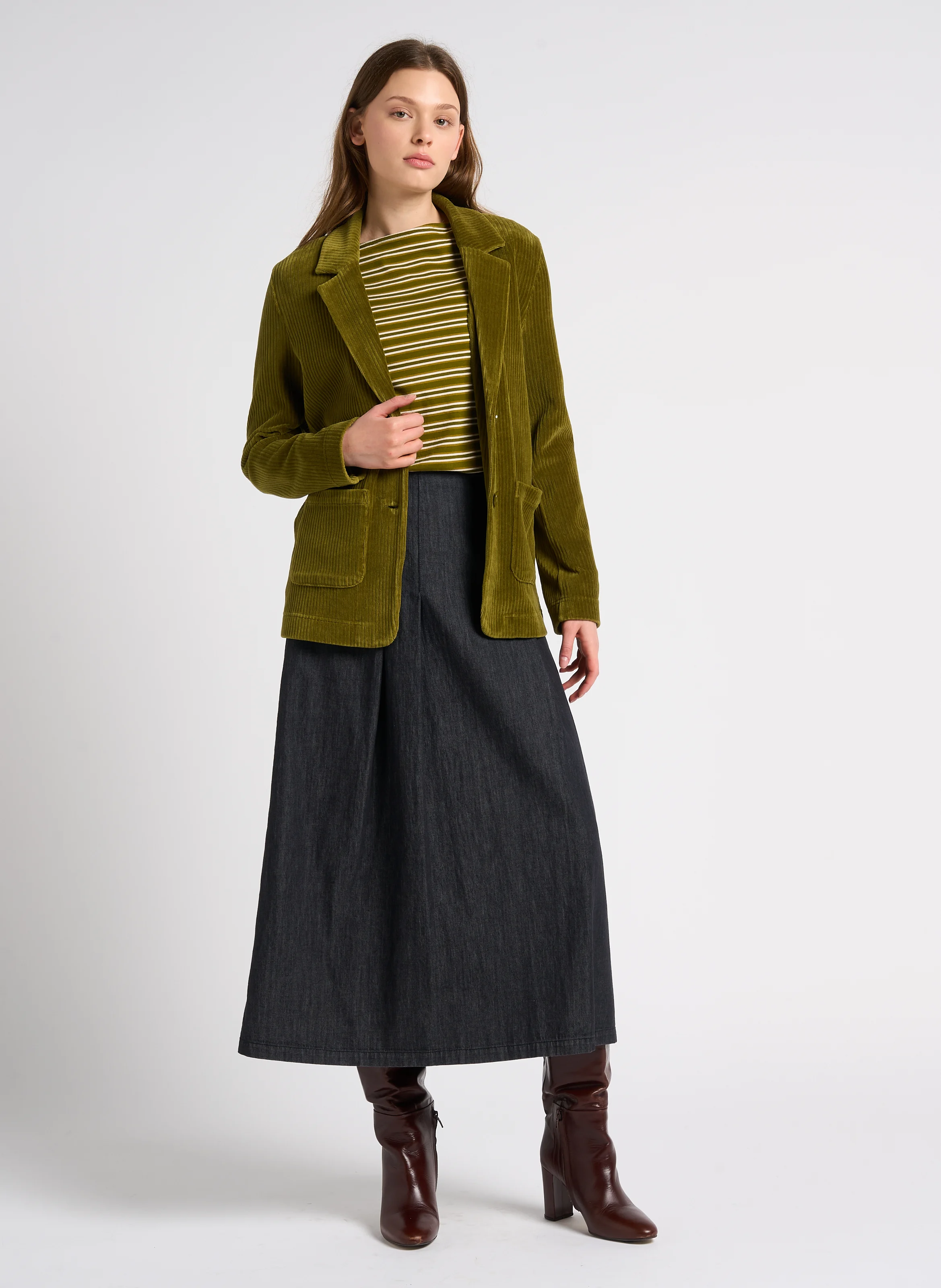BLazer col tailleur en coton mélangé | Kaki