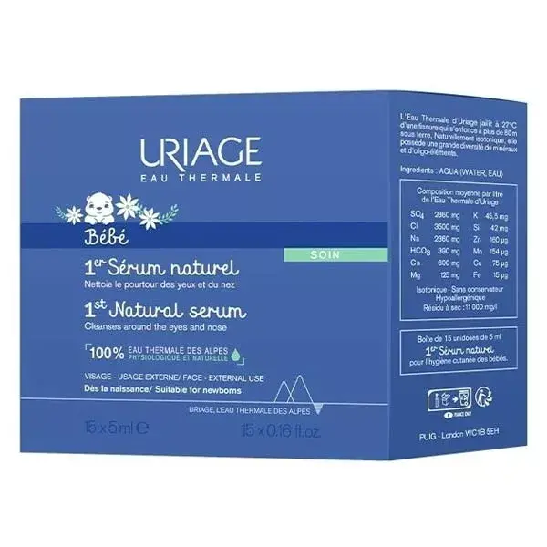 Uriage Baby 1st Natural Serum - Pacote com 3 frascos de 15 doses individuais cada