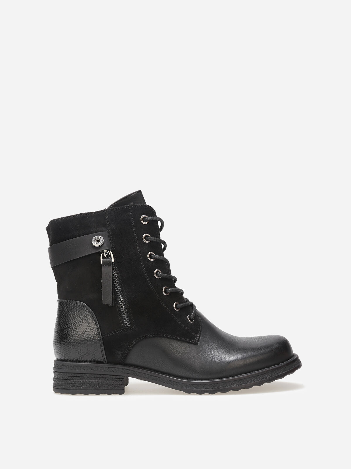 Bottines multi-matières à lacets- Noir