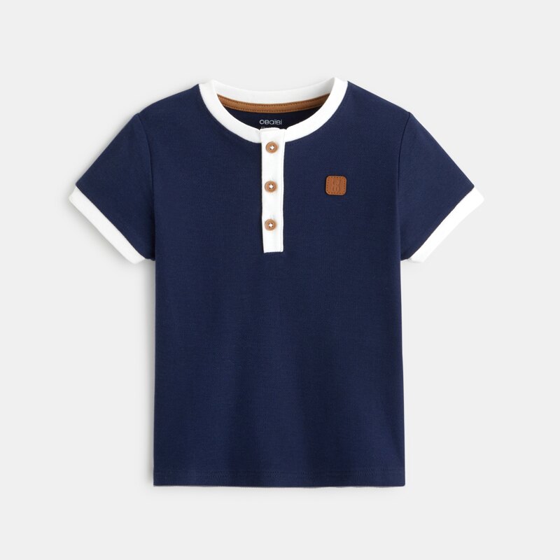 T-shirt col tunisien maille piquée bleu bébé garçon Bleu
