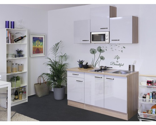 Flex Well enkele keuken met Valero apparatuur, 150,5 cm, wit hoogglans, gedemonteerd, omkeerbare uitvoering 00007957