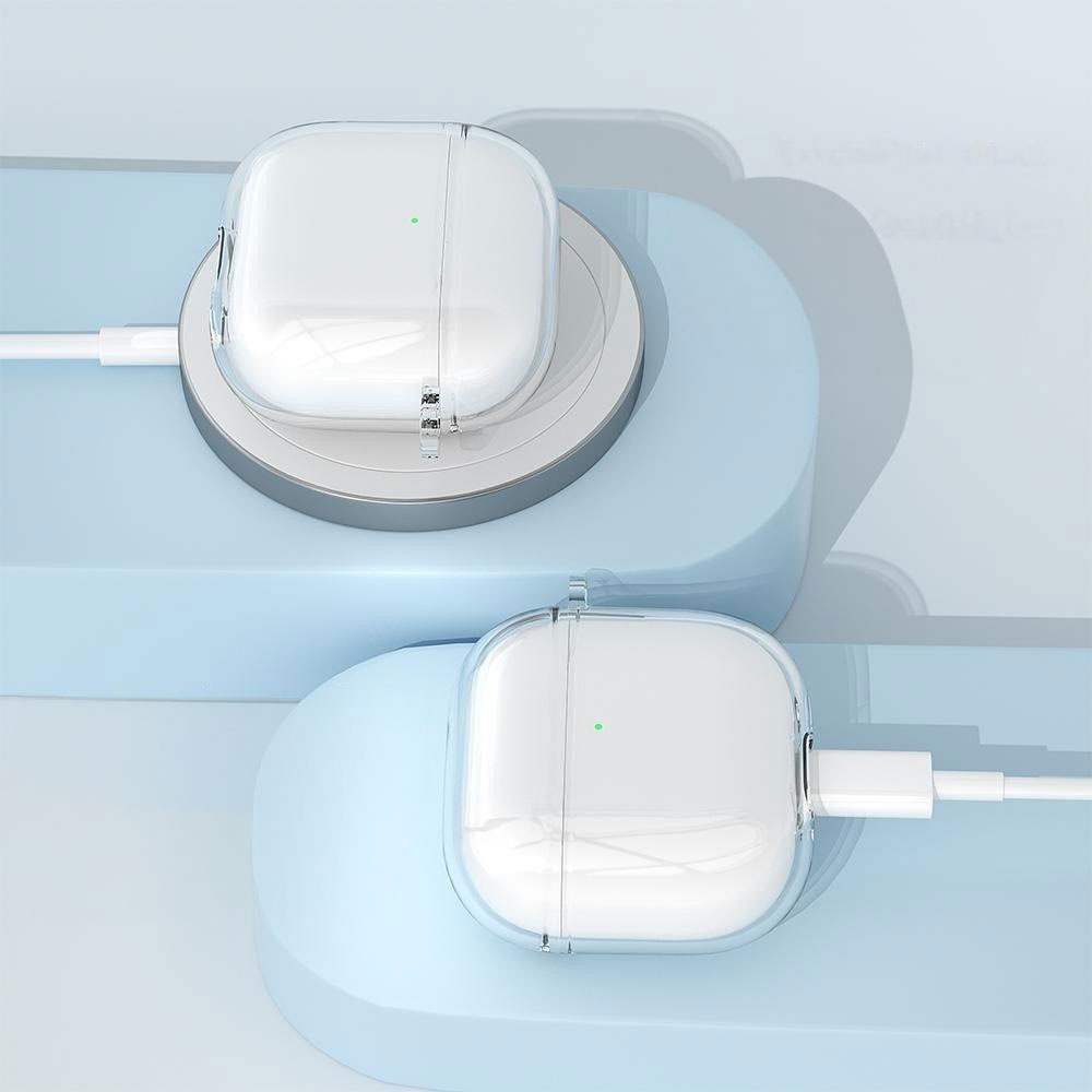 AirPods 4 Gummi Schutzhülle Abdeckung mit Karabinerhaken - Transparent