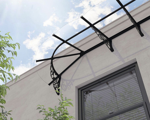 PALRAM-Canopia luifel Lily XL 268x88x70 cm aluminium zwart dakbedekking polycarbonaat helder