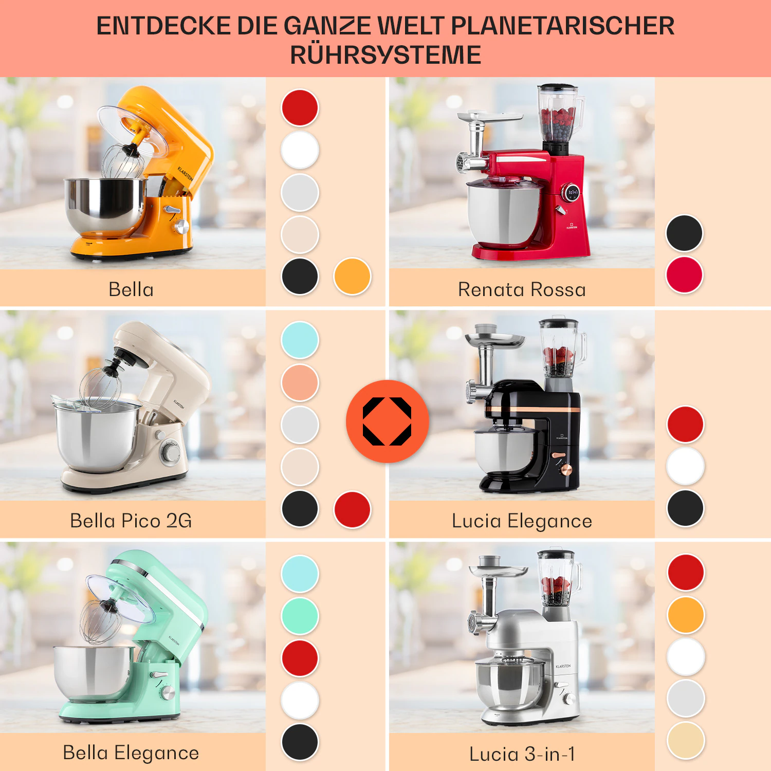 Bella Elegance Küchenmaschine 1800 W 2,7 PS 5,2 Ltr Edelstahl BPA-frei