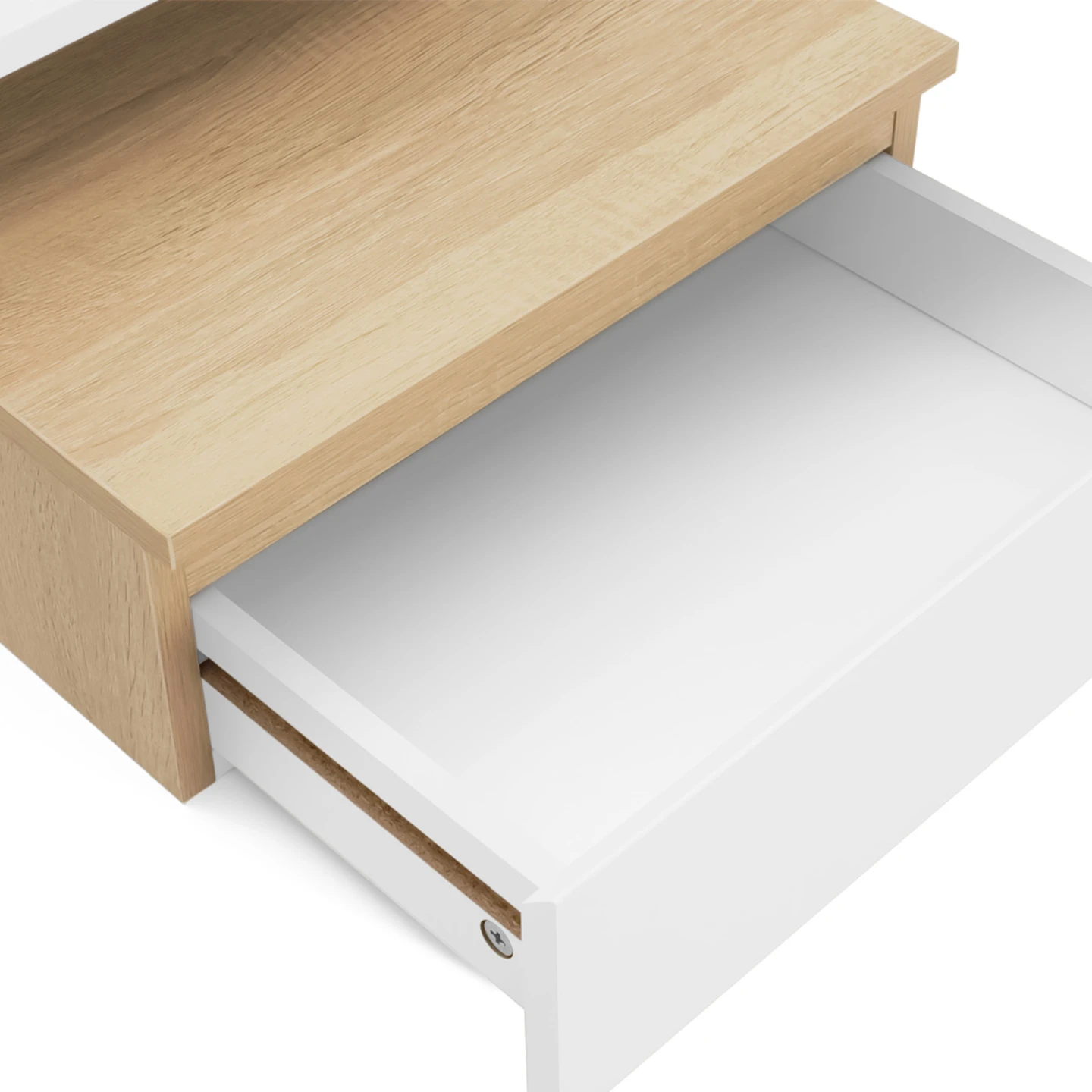 Lot de 2 tables de chevet murales TOMI 1 tiroir + 1 tablette étagère suspendue + 1 tablette façon hêtre et blanc