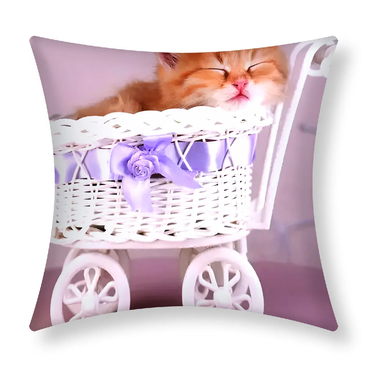 Lot de 2 Housses de Coussin AVIZAR - Motif Chaton Panier