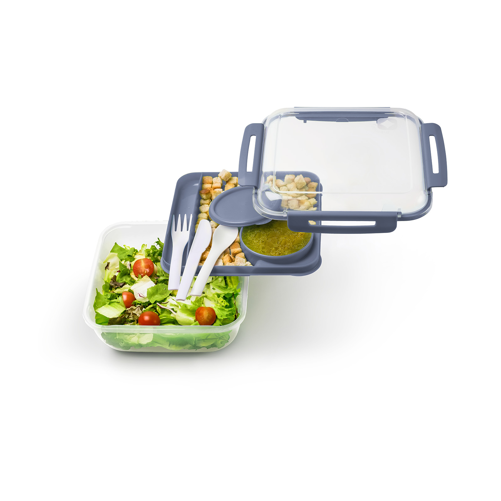 (1.7l) MEMORY Salatbox Frischhalte Dose Auslaufsichere Lunch Box Aufbewahrungs Behälter mit Deckel   Besteck (1009206161) - Horizon Blue