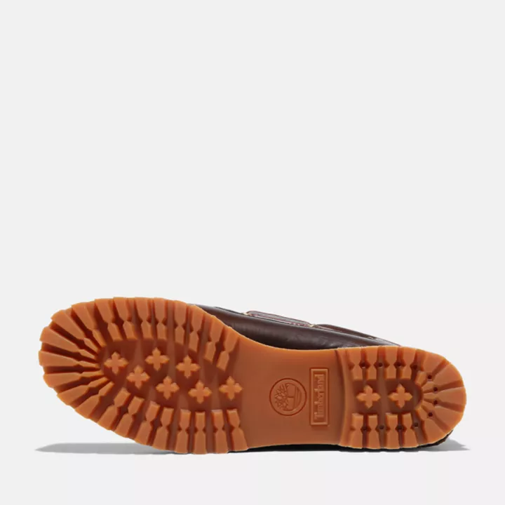 Chaussure bateau Noreen cousue main à 3 œillets pour femme en marron