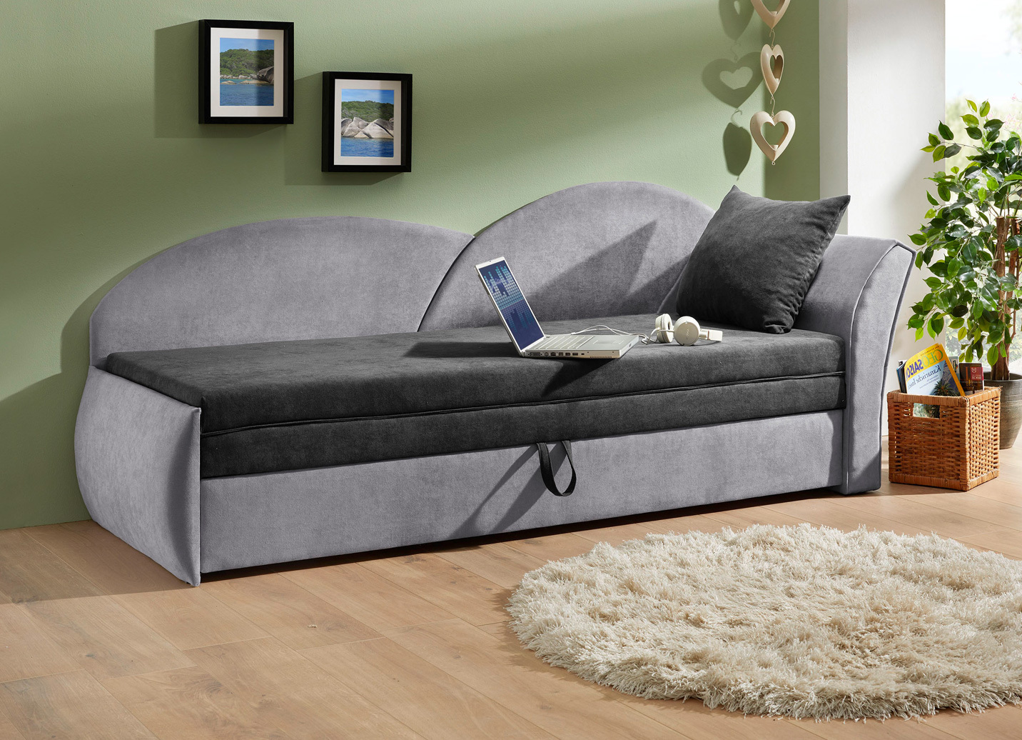 Schlafsofa mit Bettkasten und 1 Dekokissen