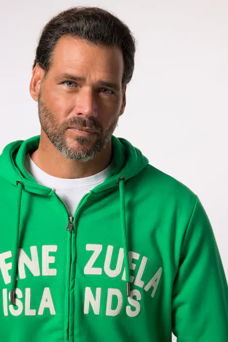 Hoodie-Jacke, Sweat, Badges, Kapuze, bis 8 XL, farn grün | Ulla Popken