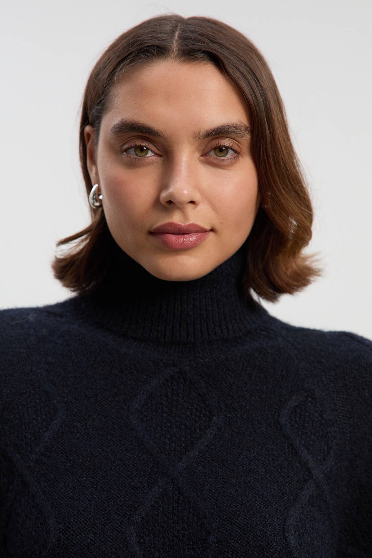 KarenMillen Robe synthétiquell Courte Col Roulé Maille Torsadée Mélange Laine