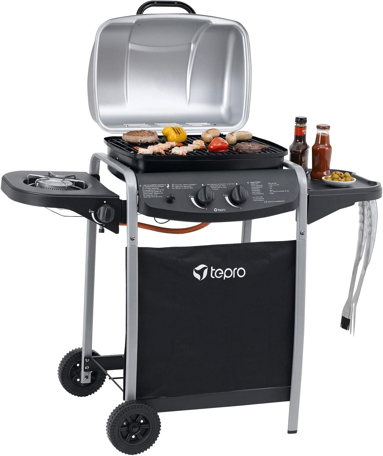 tepro Gasgrill Fremont – 1 Doppelbrenner + Seitenbrenner, 7 kW Gesamtleistung, Rost-in-Rost-System, Grillrost 45x34 cm, Piezo-Zündung, klappbare Ablage, inkl. Regler & Schlauch – 112x52x96,5 cm