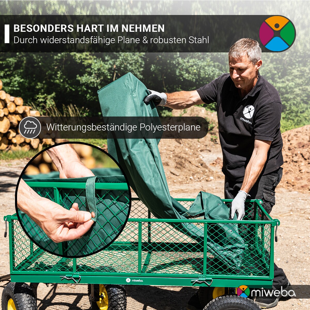 Miweba Bollerwagen MB-700, Transportwagen mit 700 kg Traglast, klappbar, Doppelachse, Stahlrahmen (Grün)